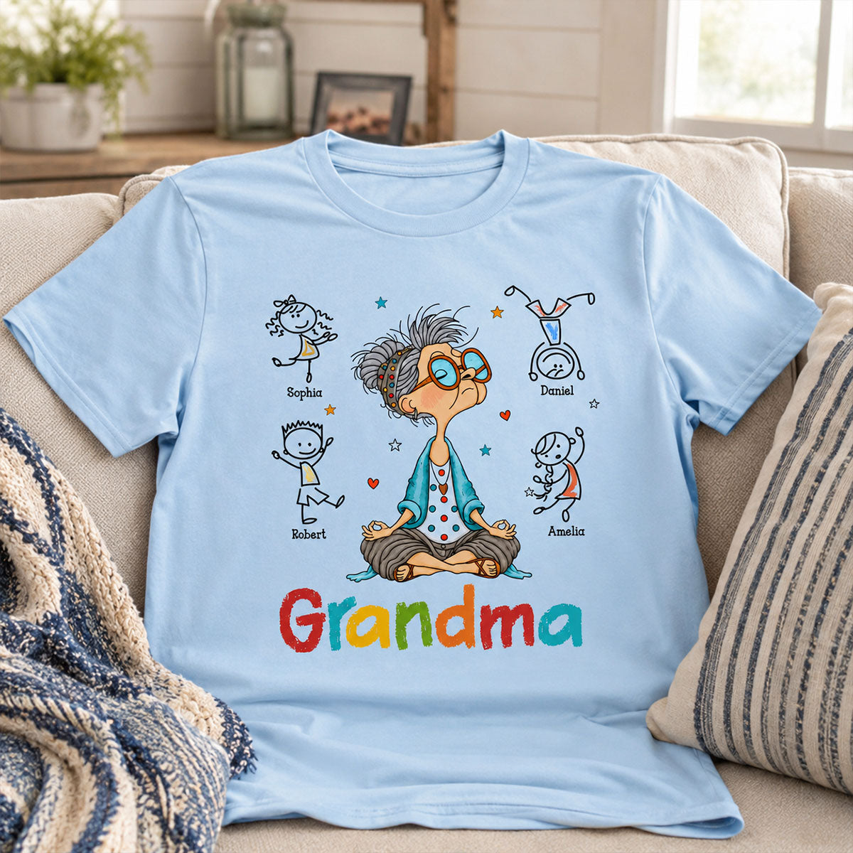 Funny Meditating Grandma Stick Grandkids - Personalized Shirt - Gift For Grandmas