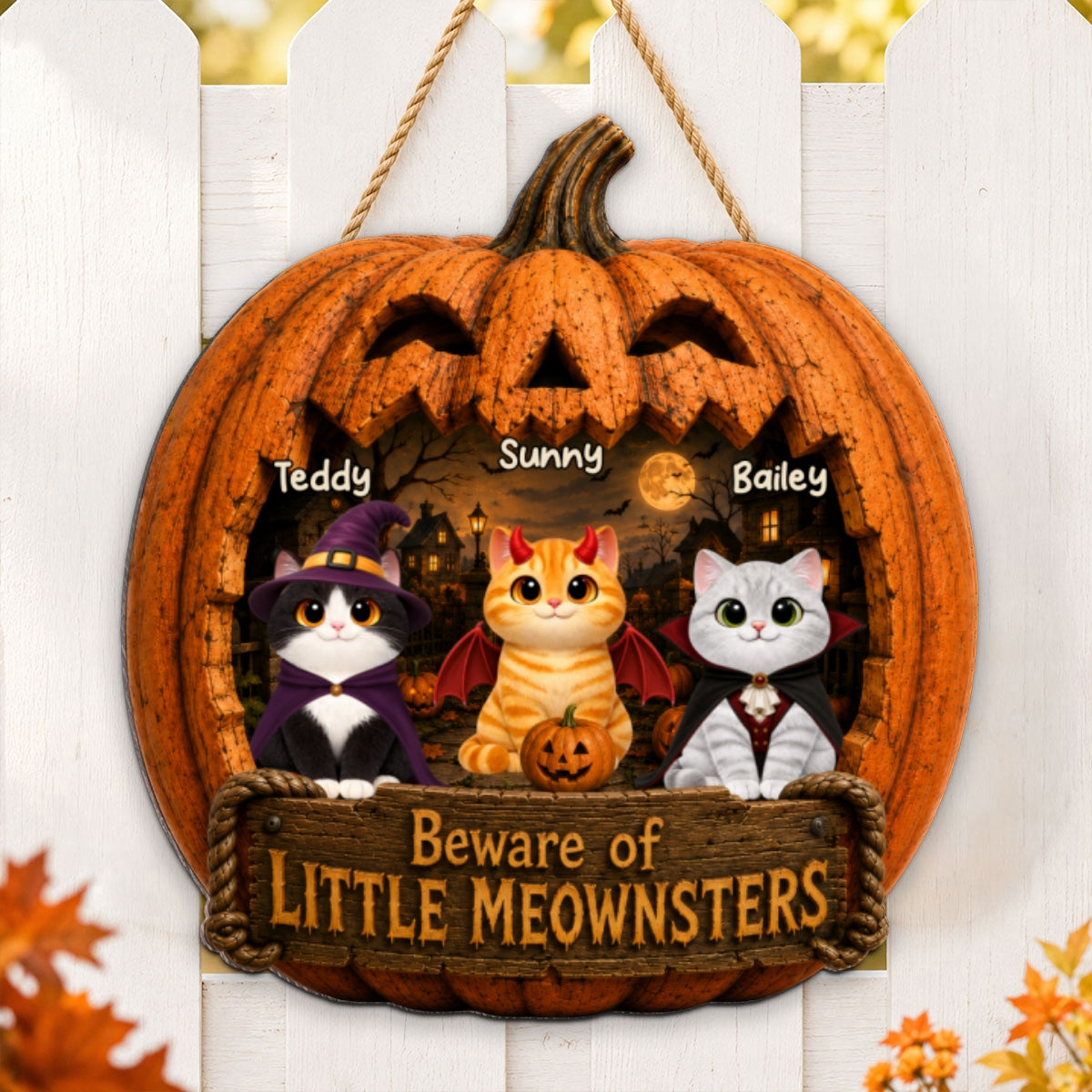 Spooky Halloween Pumpkin Cats - Personalized Wood Sign - Halloween Decor For Cat Lovers