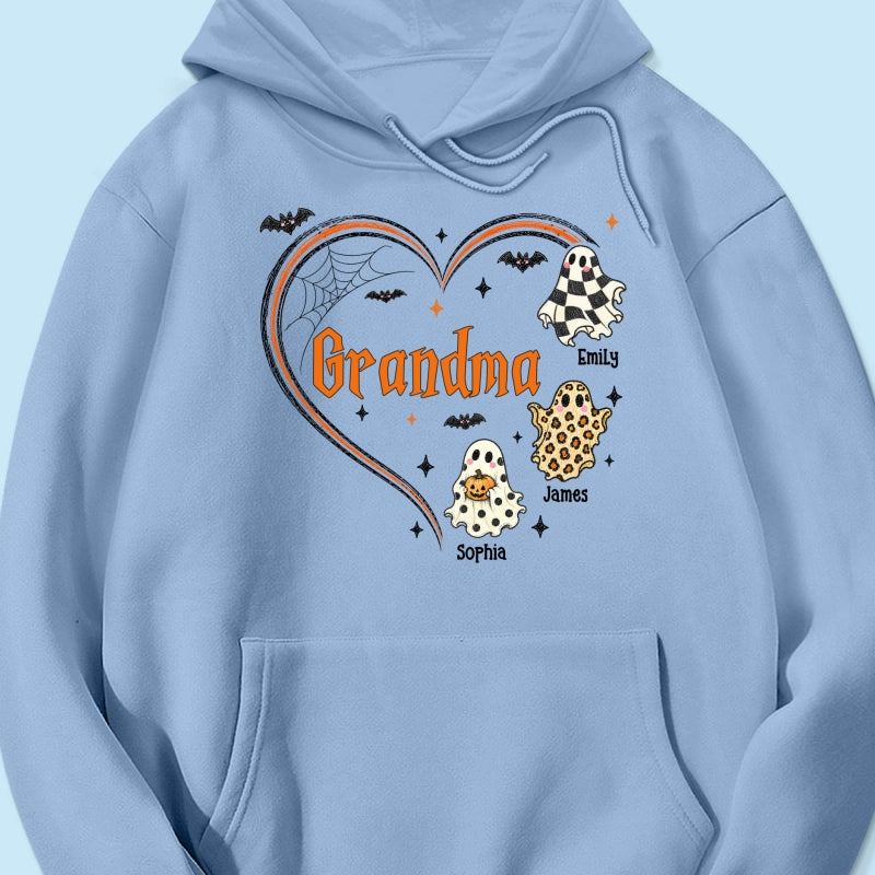 Grandma's Boo Crew Heart Checkered Leopard Polka Dot Ghosts - Personalized Shirt - Perfect Halloween Costume for Grandma