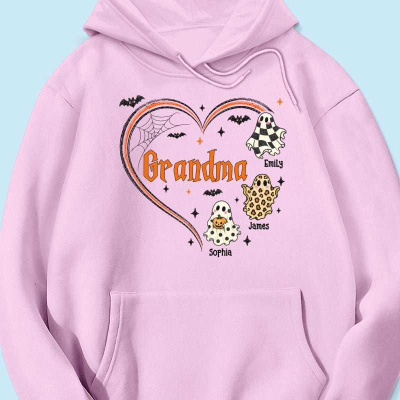 Grandma's Boo Crew Heart Checkered Leopard Polka Dot Ghosts - Personalized Shirt - Perfect Halloween Costume for Grandma