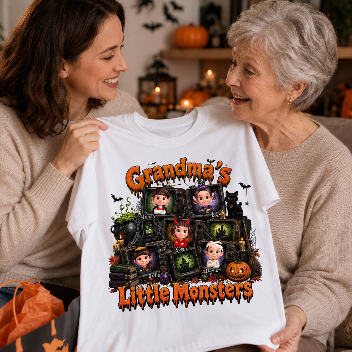 Grandma's Little Monsters Horror Night - Personalized Shirt - Halloween Gift, Gift For Grandma