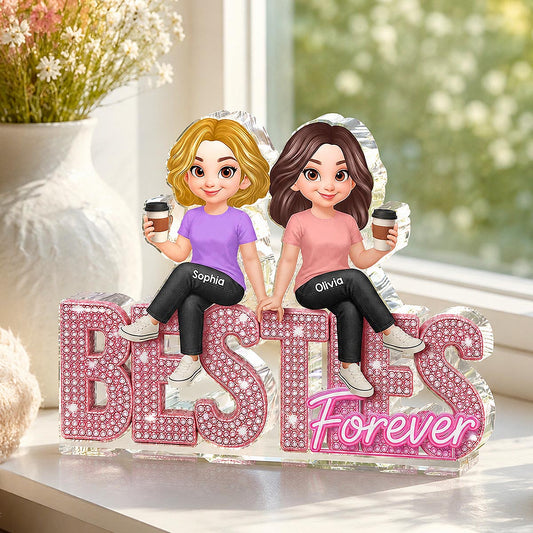 Pink Shining Besties Forever - Personalized Acrylic Block - Gift For Besties, Best Friends