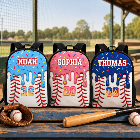 Baseball Drip Custom Name & Number - Personalized Backpack - Back To School Gift For Baseball Lovers, Baseball Players, Son, Daughter, Grandson, Granddaughter