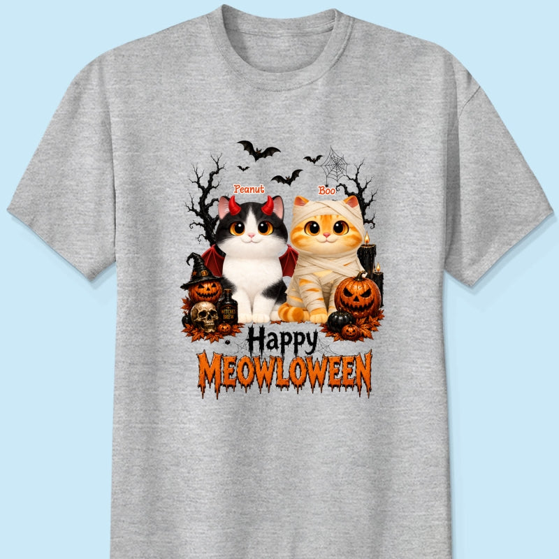 Happy Meowloween - Personalized Shirt - Trendy Halloween Tee for Cat Moms, Cat Lovers
