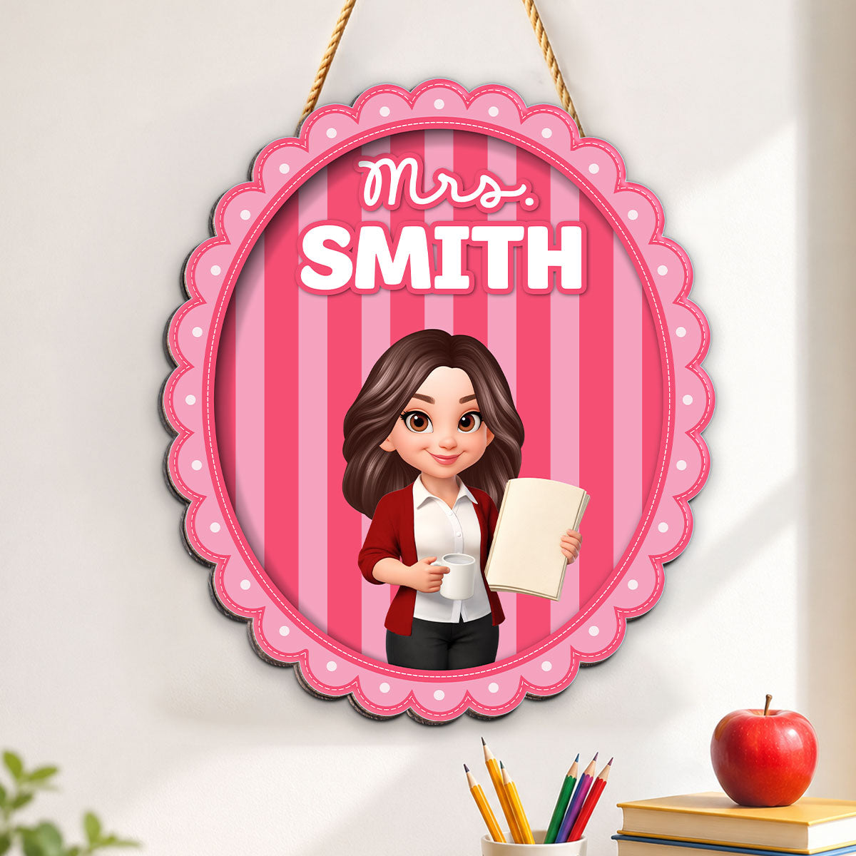 Coquette Striped Style Teacher Welcome To Classroom - Personalized Wood Sign - Back To School, Classroom Decor