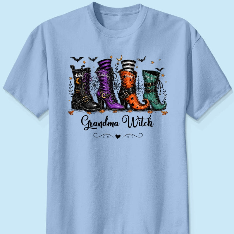 Grandma Witch Boots With Grandkids’ Names – Personalized Shirt – Halloween Gift For Grandma