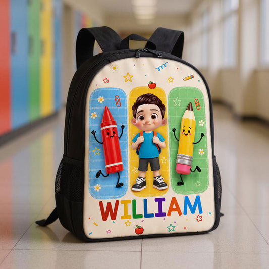 Boys Girls With School Things - Personalized Backpack - Back To School Gift