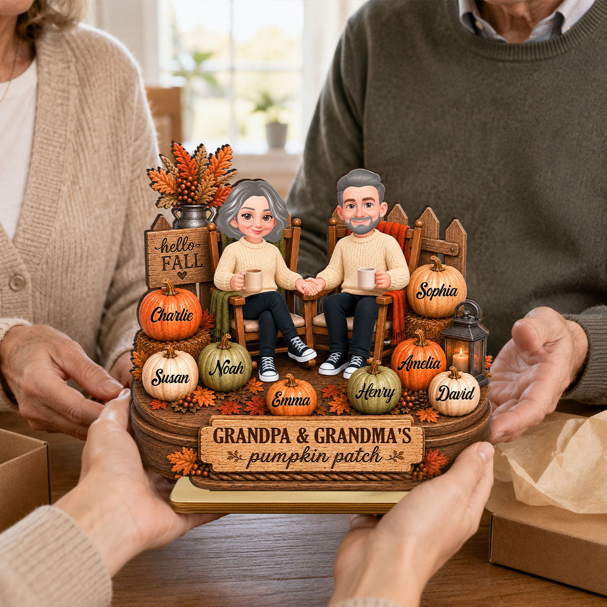 Grandpa & Grandma's Pumpkin Patch - Personalized 2-Layered Wooden Plaque - Cozy Fall Decor for Grandparents