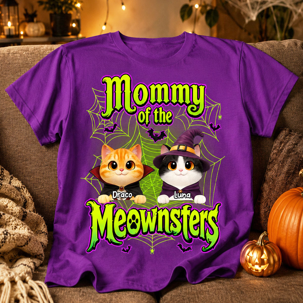 Neon Green Design Cats - Personalized Shirt - Halloween Gift For Cat Lovers