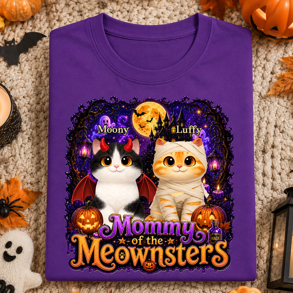 Mommy Spooky Halloween Cat Meownsters - Personalized Shirt - Halloween Gift, Gift For Cat Lovers
