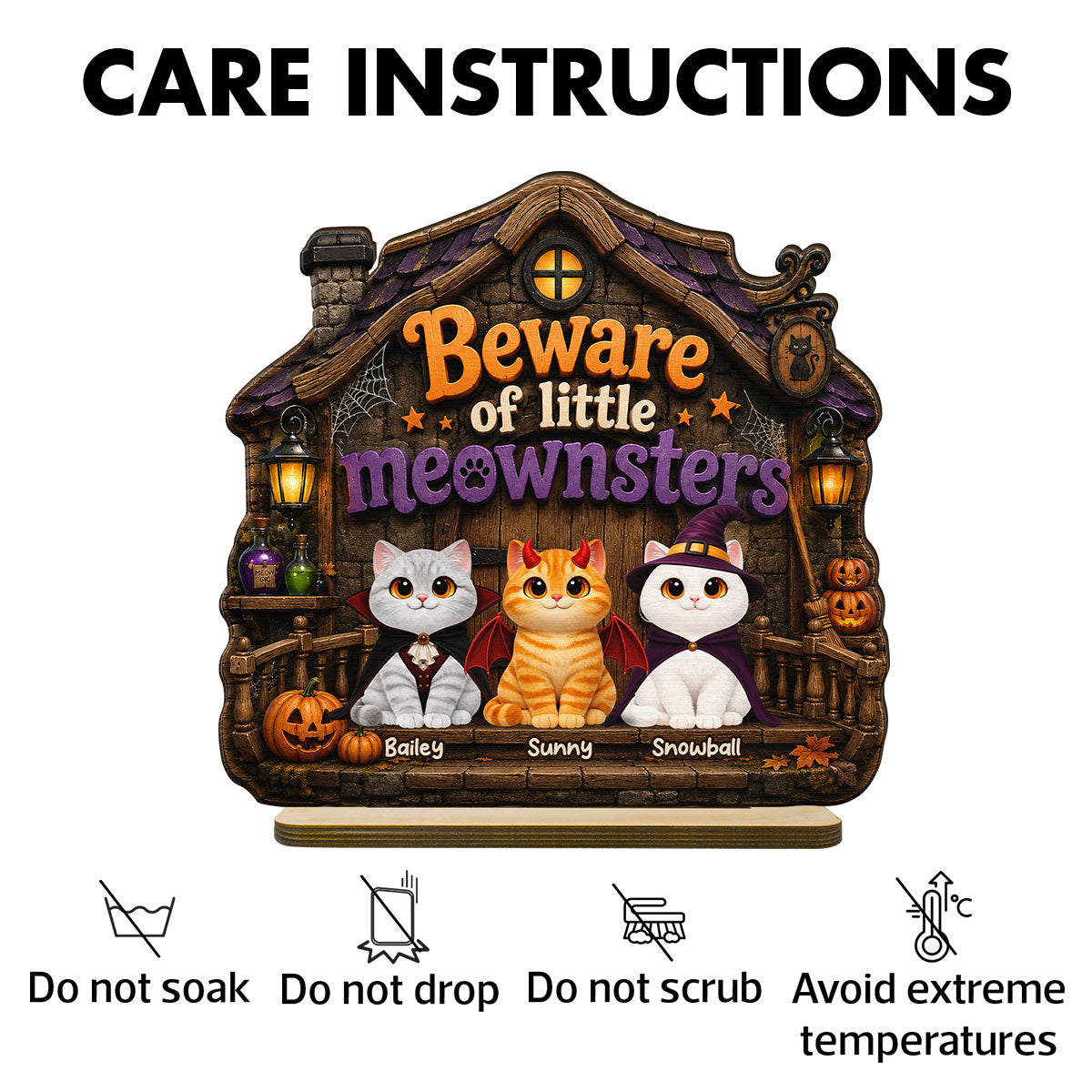Spooky Halloween Beware of Little Meownsters Cats - Personalized 2-Layered Wooden Plaque - Halloween Gift For Cat Lovers, Halloween Decor