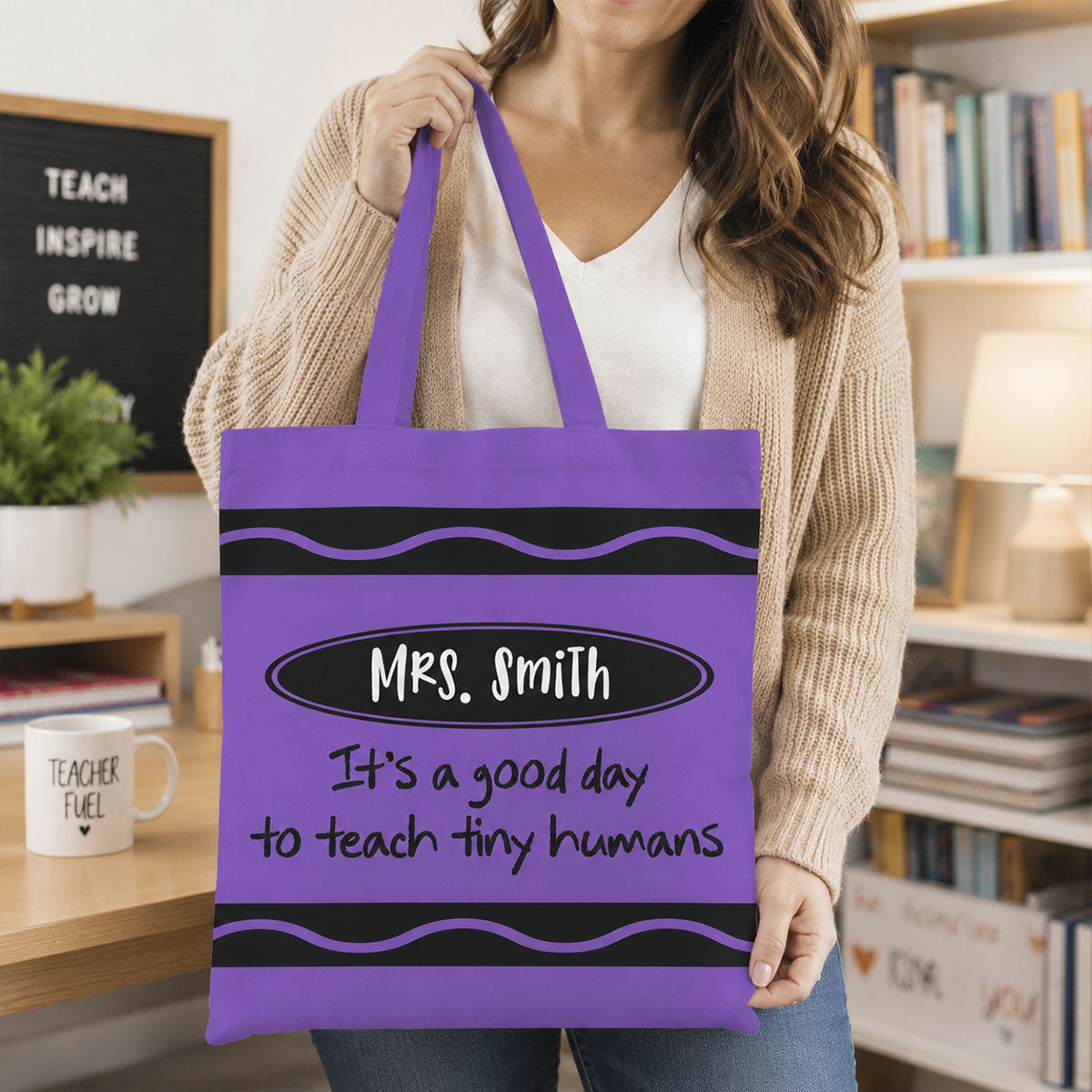Teacher Crayon Theme It's A Good Day To Teach Tiny Humans - Personalized Tote Bag - Back To School Gift For Teacher