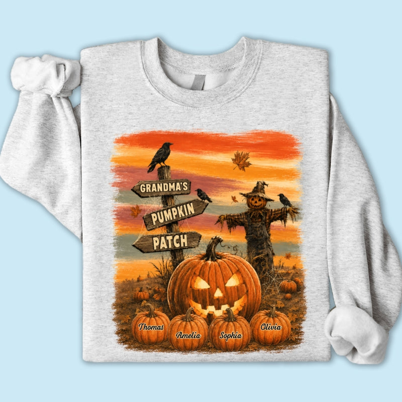Rustic Grandma's Pumpkin Patch - Personalized Shirt - Halloween Fall Gift For Grandmas