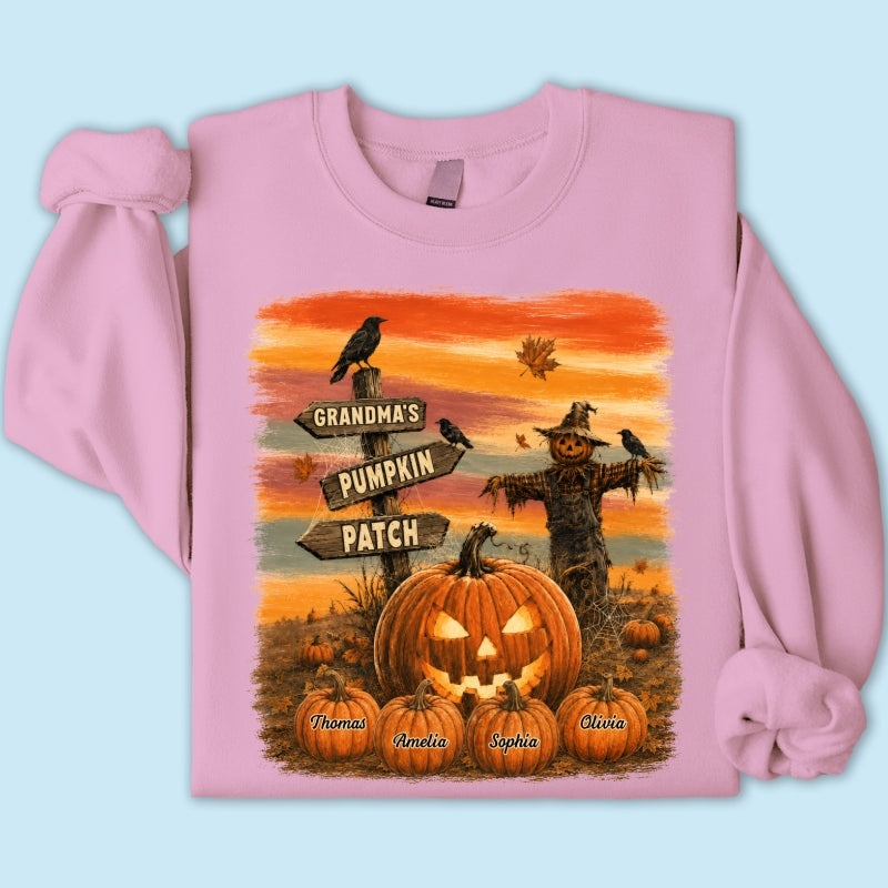 Rustic Grandma's Pumpkin Patch - Personalized Shirt - Halloween Fall Gift For Grandmas