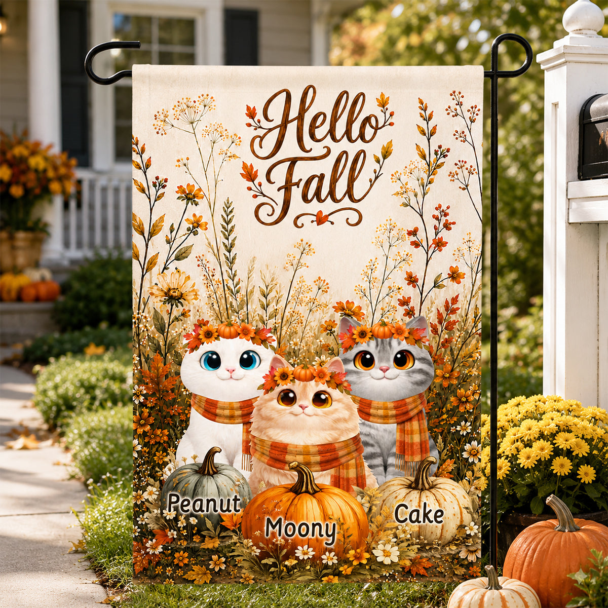 Hello Fall Pumpkins And Cats - Personalized Garden Flag - Fall Season Decor Gift, Gift For Cat Lovers