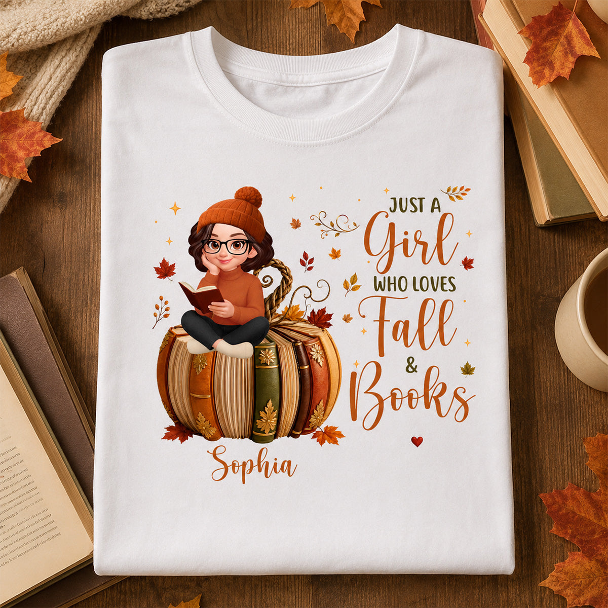 All Booked For Fall Girl Reading Book On Fall Book Pumpkin - Personalized Shirt - Fall Season Gift For Book Lover