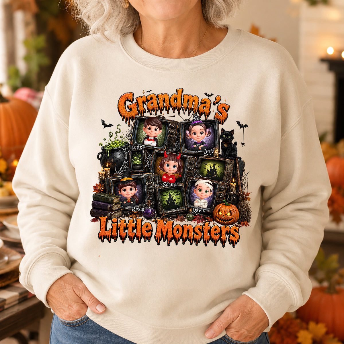 Grandma's Little Monsters Horror Night - Personalized Shirt - Halloween Gift, Gift For Grandma