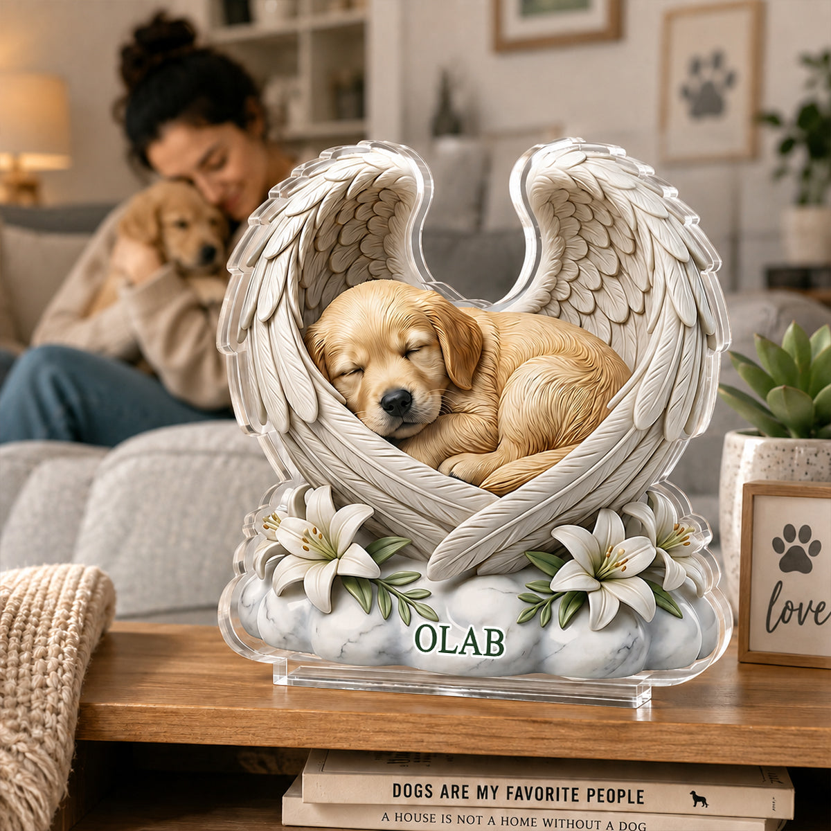 Custom Dog Cat Angel Wings Statue - Personalized Acrylic Block Plaque - Heartfelt Pet Memorial Gift