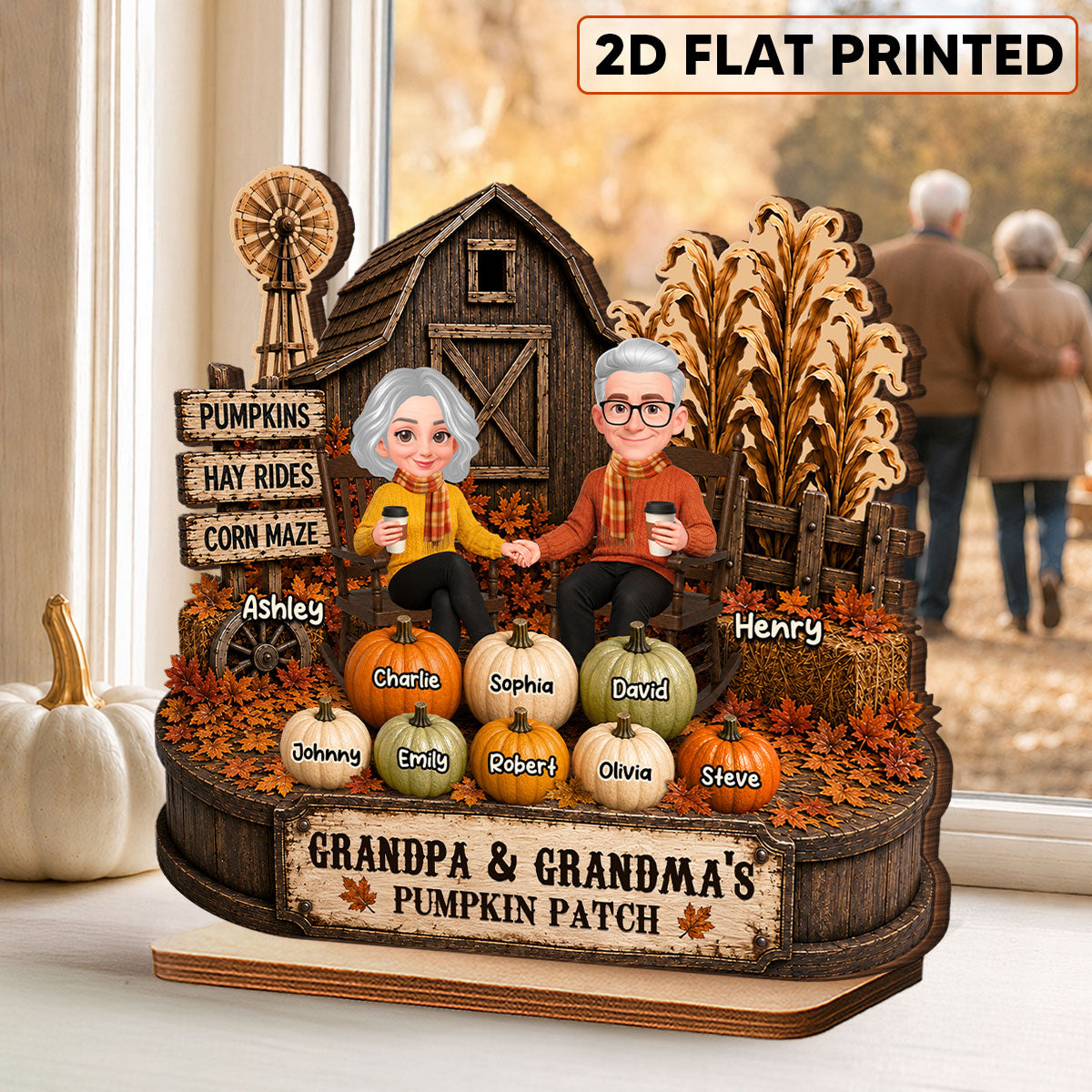 Fall Season Rustic Barnhouse Grandma Grandpa Little Pumpkins - Personalized 2-Layered Wooden Plaque - Fall Decor For Grandparents