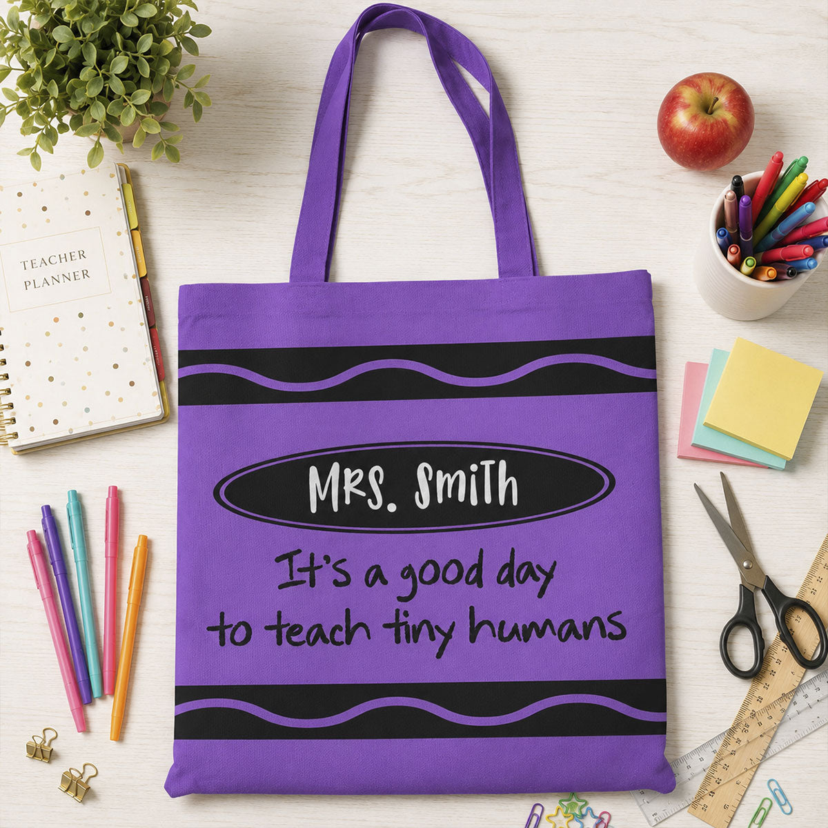Teacher Crayon Theme It's A Good Day To Teach Tiny Humans - Personalized Tote Bag - Back To School Gift For Teacher