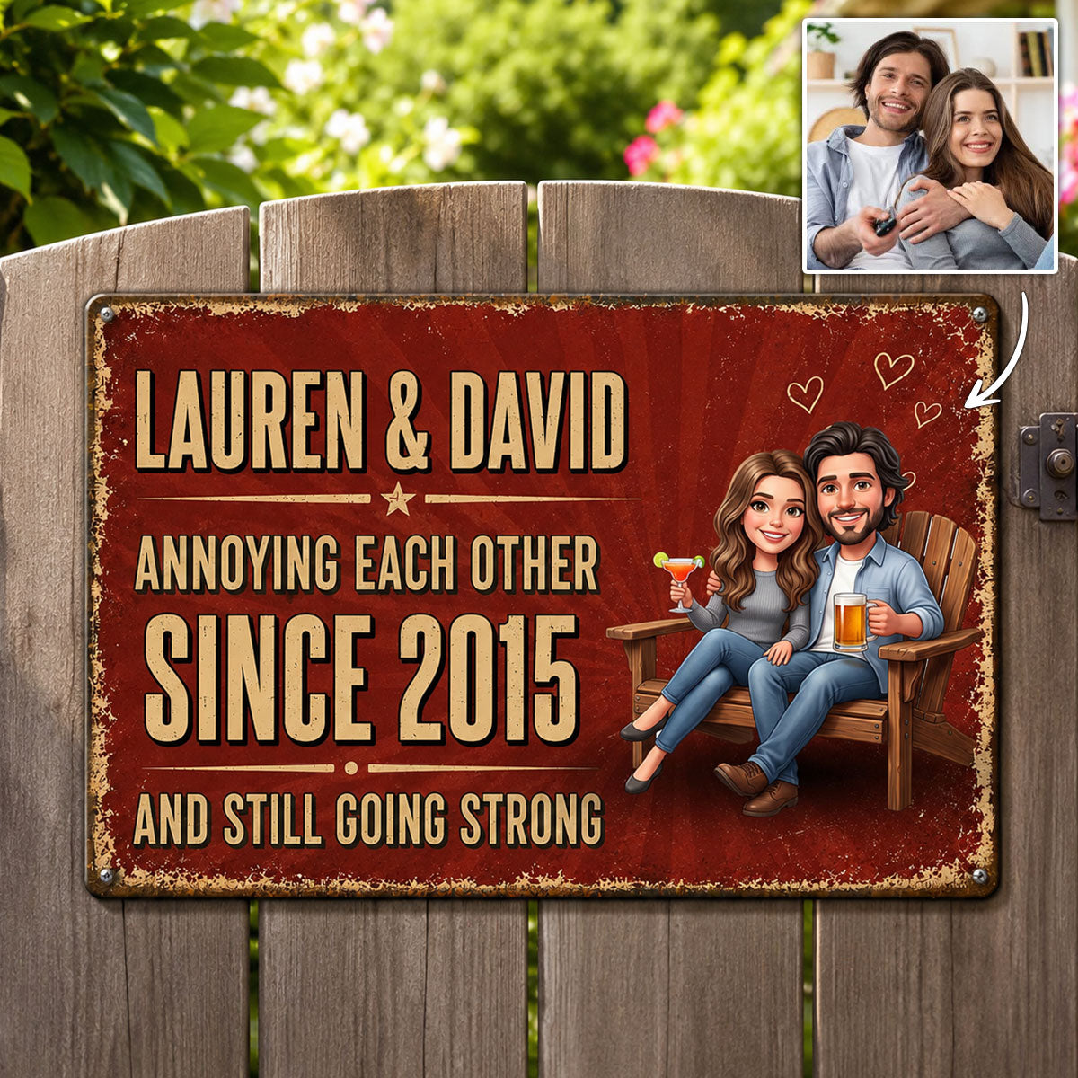 Custom Photo Couple Annoying Each Other - Personalized Metal Sign - Anniversary Gift for Her, for Him