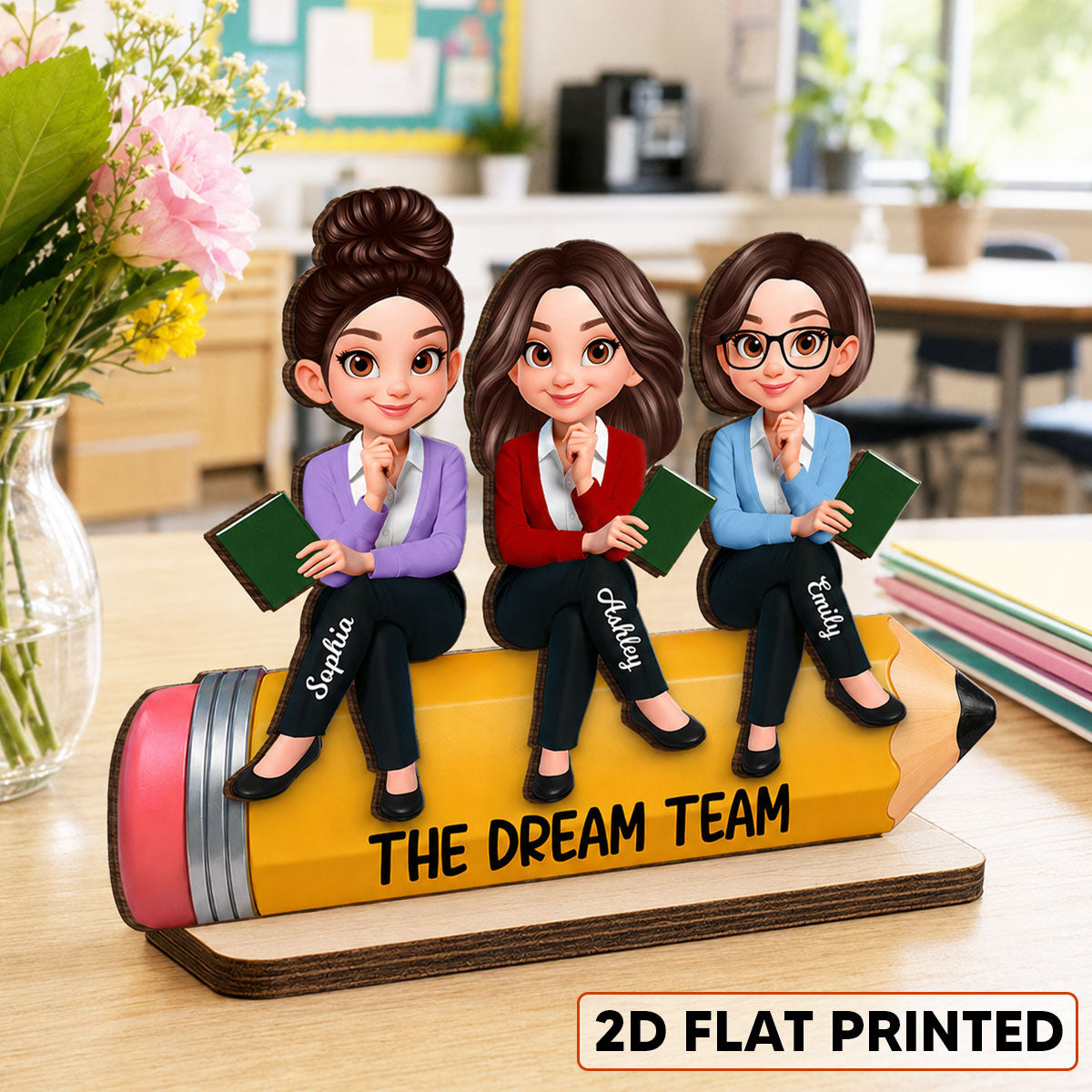 Teacher Best Friends Colleagues The Dream Team - Personalized 2-Layered Wooden Plaque - Back To School Gift For Teacher Besties, Colleagues