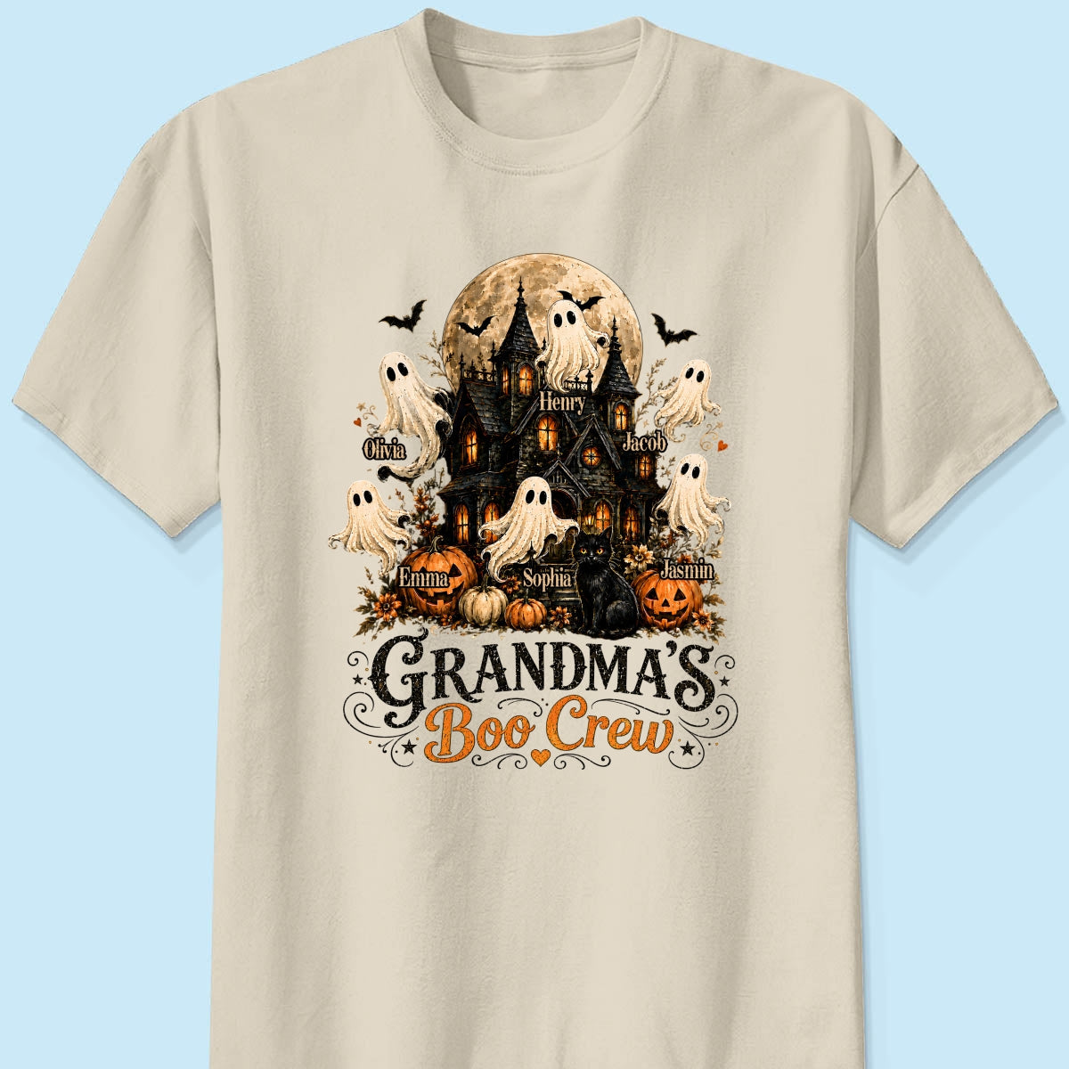 Grandma's Boo Crew Haunted House Halloween - Personalized Shirt - Gift for Grandma
