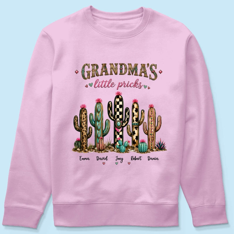 Grandma's Little Pricks - Personalized Shirt - Leopard Cactus Fall Vibe, Trendy Tee for Grandma
