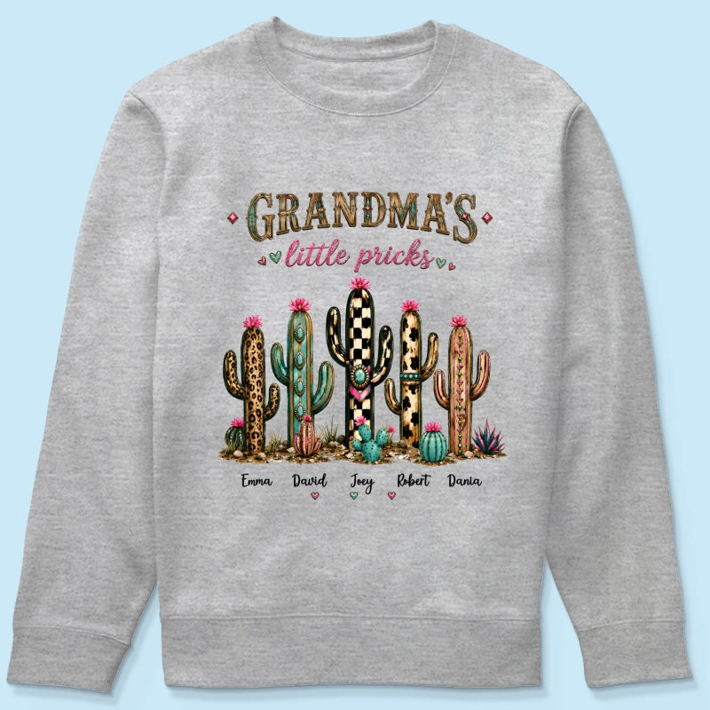 Grandma's Little Pricks - Personalized Shirt - Leopard Cactus Fall Vibe, Trendy Tee for Grandma