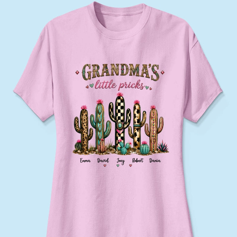 Grandma's Little Pricks - Personalized Shirt - Leopard Cactus Fall Vibe, Trendy Tee for Grandma