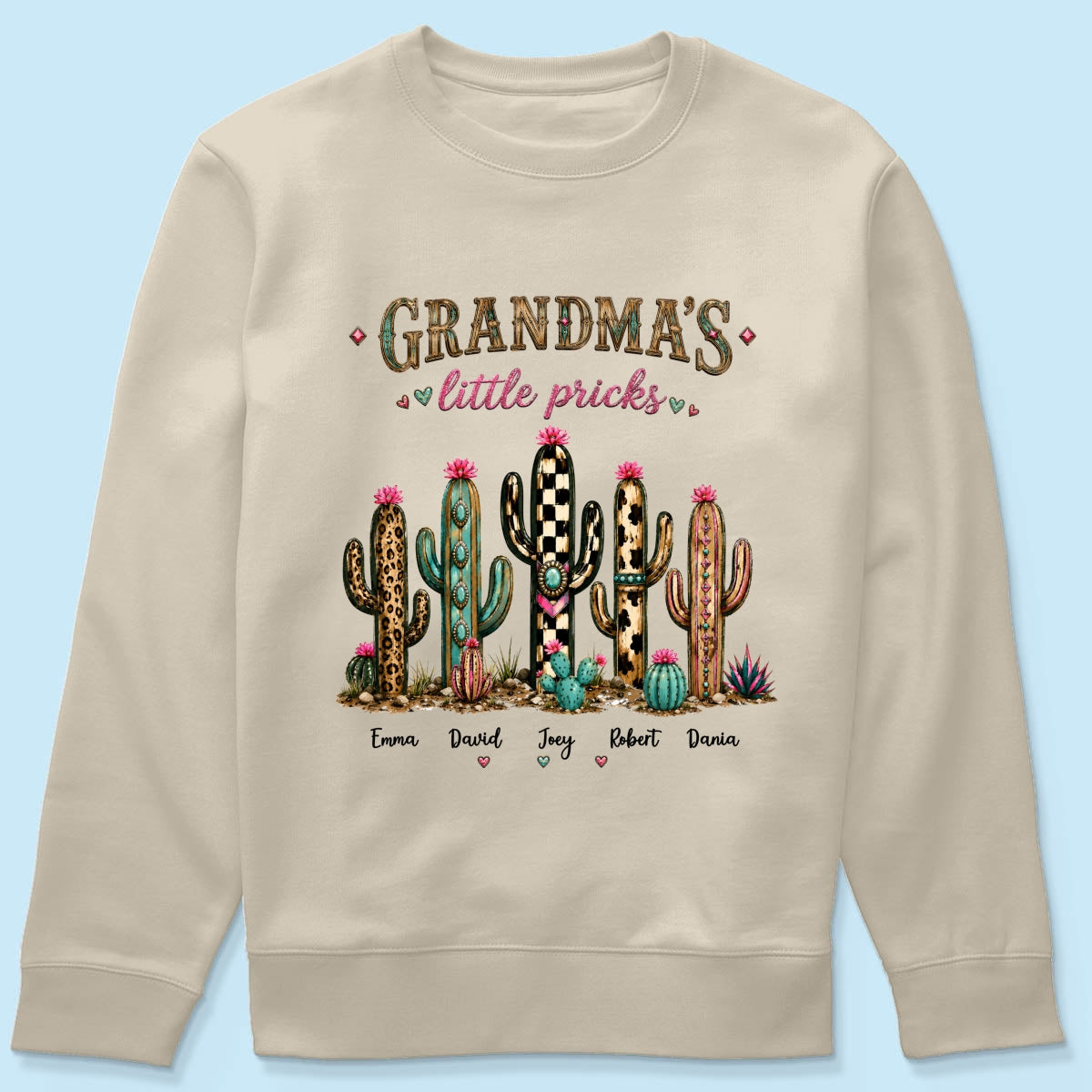Grandma's Little Pricks - Personalized Shirt - Leopard Cactus Fall Vibe, Trendy Tee for Grandma