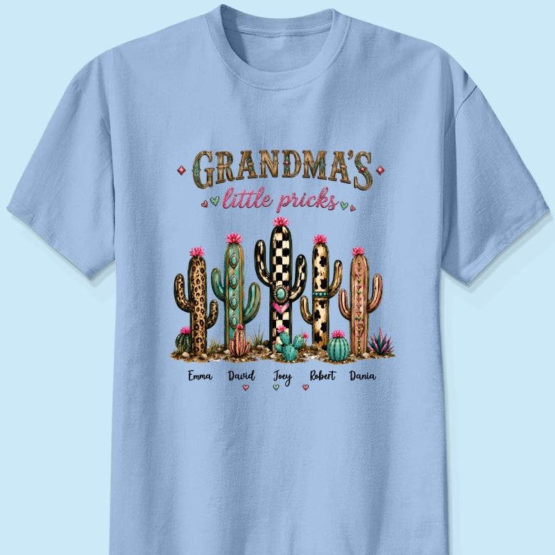 Grandma's Little Pricks - Personalized Shirt - Leopard Cactus Fall Vibe, Trendy Tee for Grandma