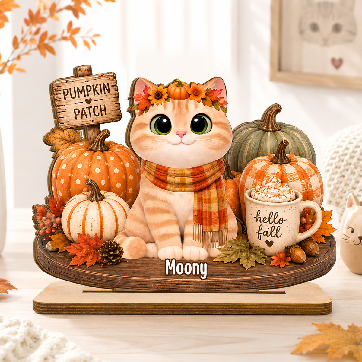 Halloween Cats Pumpkin Patch - Personalized 2-Layered Wooden Plaque - Fall Decor for Cat Lovers