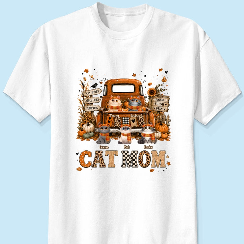 Cat Mom Fall Pickup Truck - Personalized Shirt - Fall Season Gift, Gift For Cat Lovers