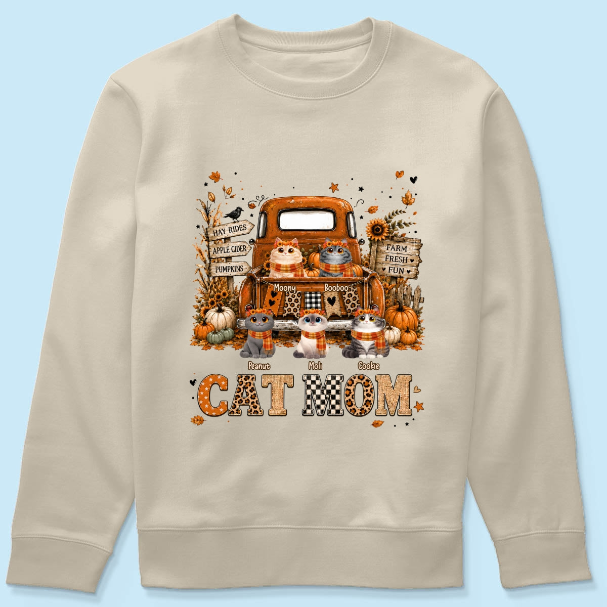 Cat Mom Fall Pickup Truck - Personalized Shirt - Fall Season Gift, Gift For Cat Lovers