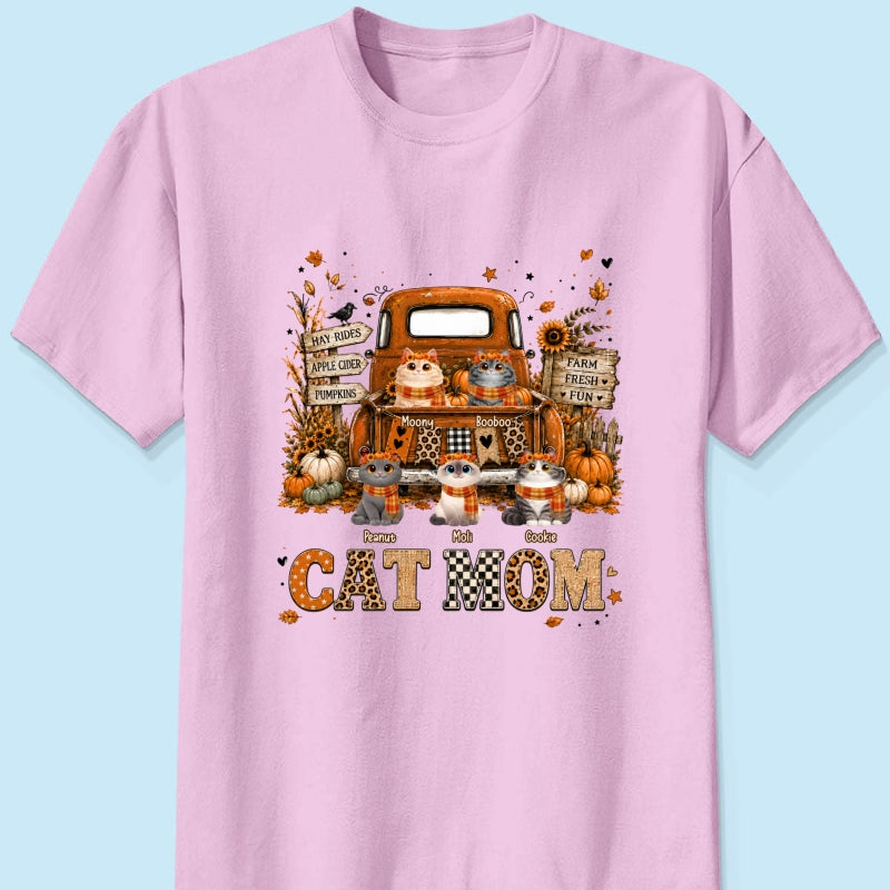 Cat Mom Fall Pickup Truck - Personalized Shirt - Fall Season Gift, Gift For Cat Lovers