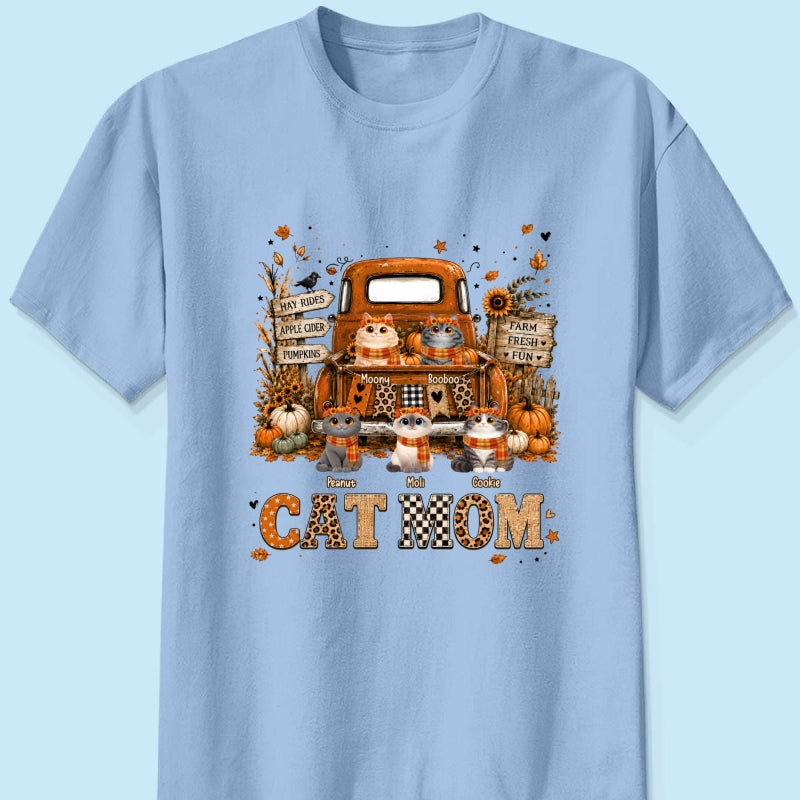 Cat Mom Fall Pickup Truck - Personalized Shirt - Fall Season Gift, Gift For Cat Lovers