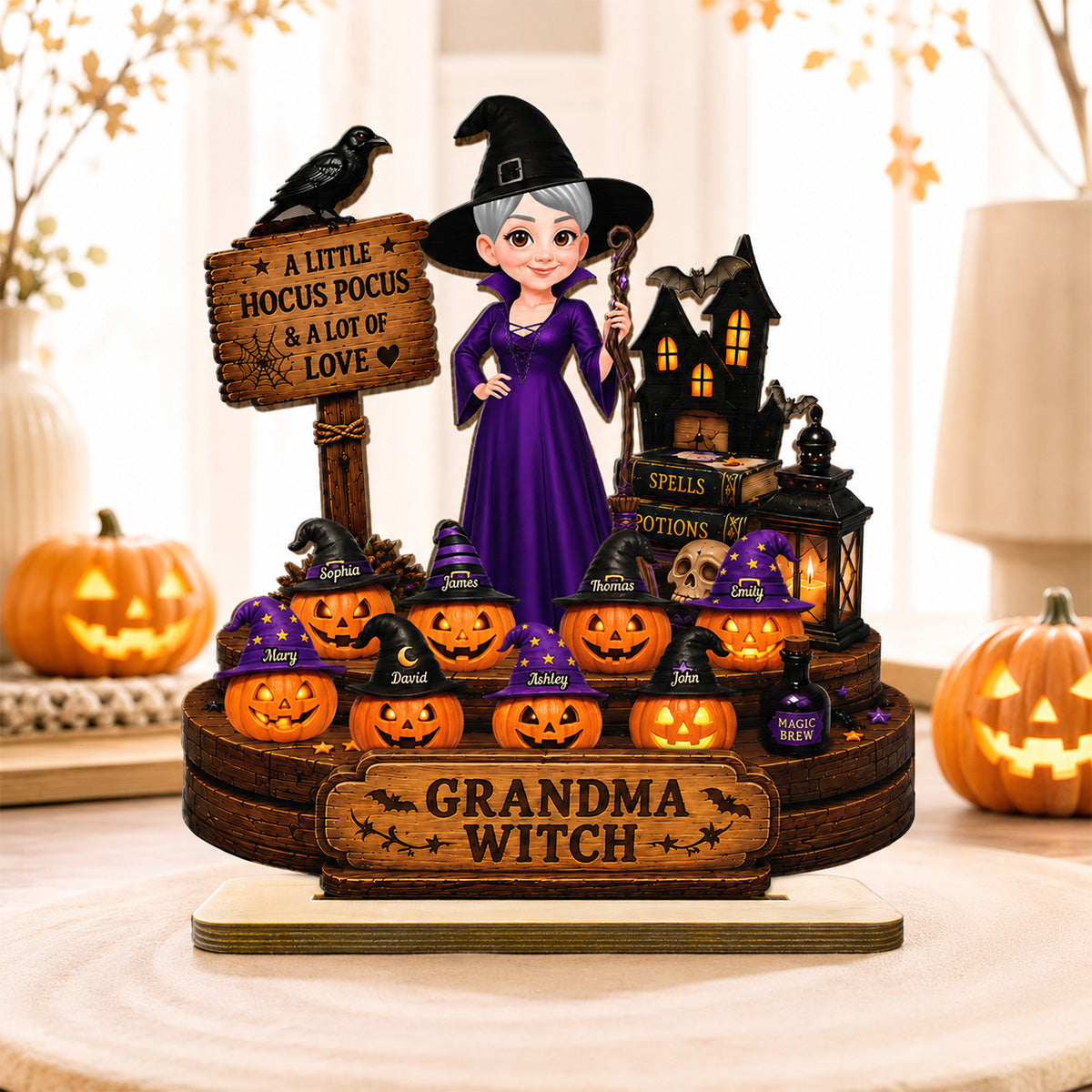 Halloween Grandma Little Pumpkin 2D Flat - Personalized Wooden Plaque