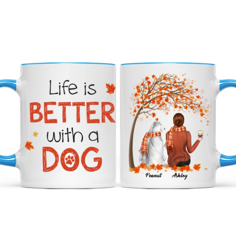 Life Is Better With A Dog Fall Season Personalized Dog Mom Coffee Mug