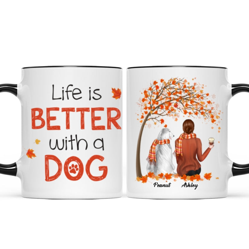 Life Is Better With A Dog Fall Season Personalized Dog Mom Coffee Mug