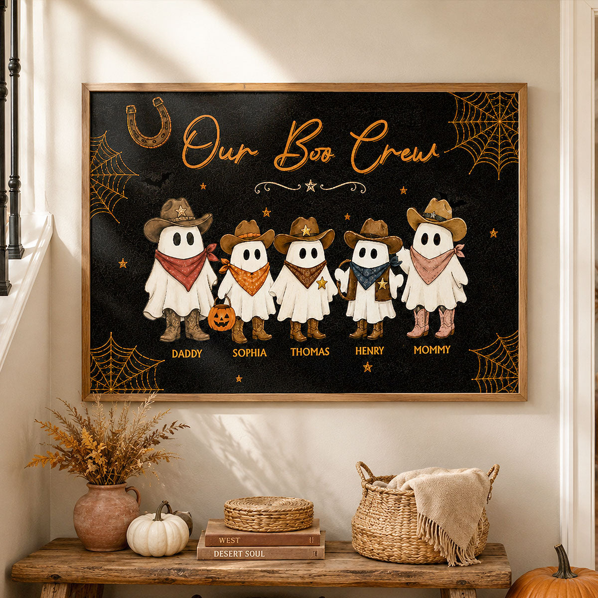 Halloween Family Portrait Cowboy Ghost Family - Personalized Poster - Western Country Vibe Halloween Decor For Families
