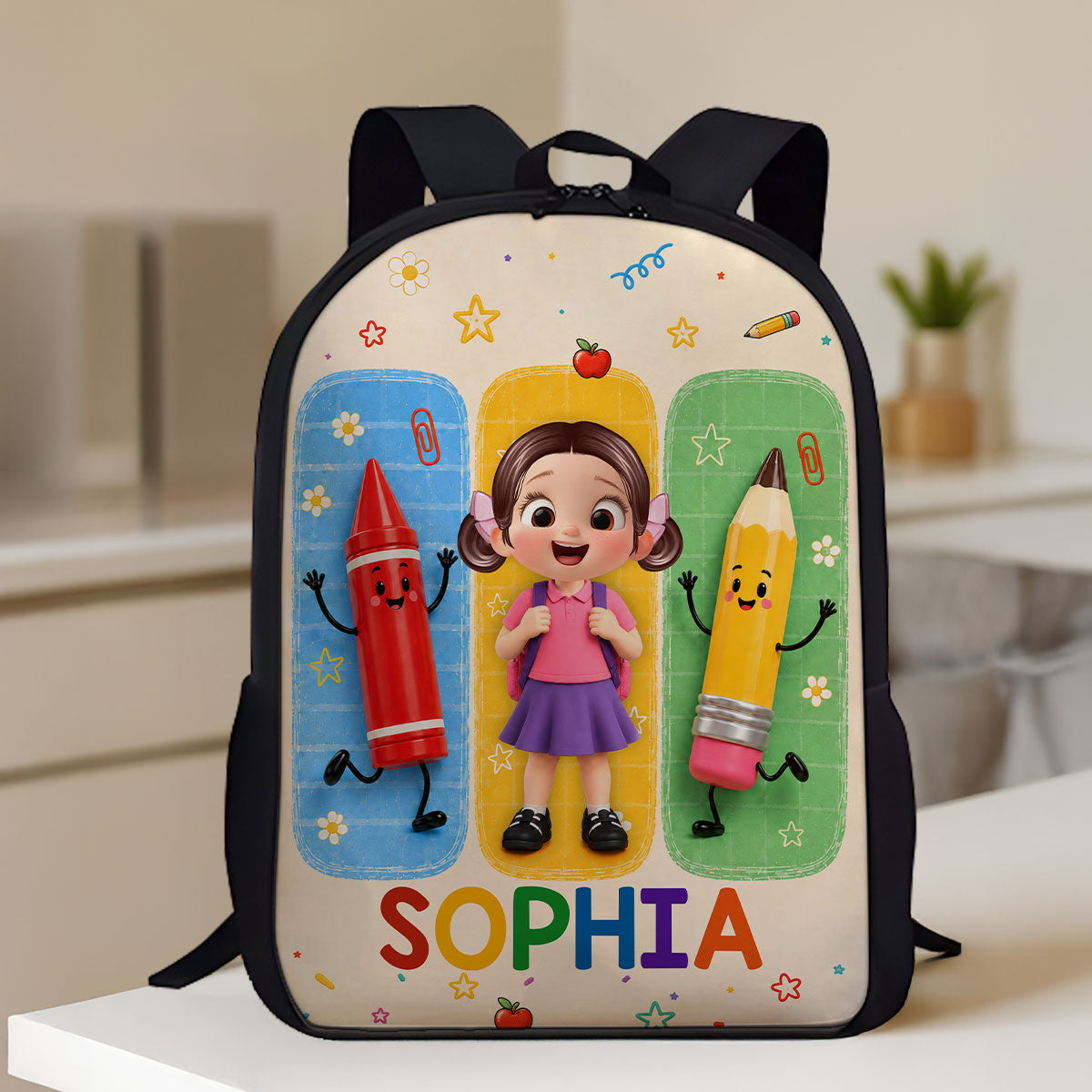 Boys Girls With School Things - Personalized Backpack - Back To School Gift