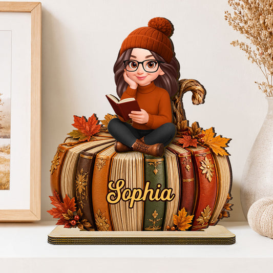 Fall Season Pumpkin Books - Personalized 2-Layered Wooden Plaque - Fall Gift For Book Lovers, Girl, Daughters