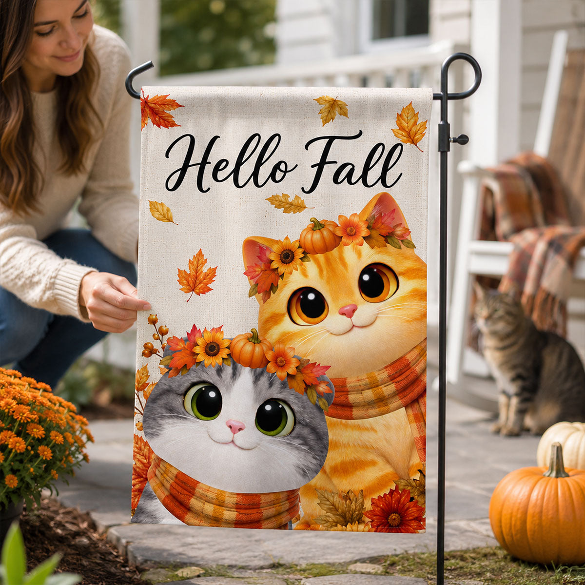 Cute Cats Welcome - Personalized Garden Flag - Cozy Fall Decor for Cat Lovers