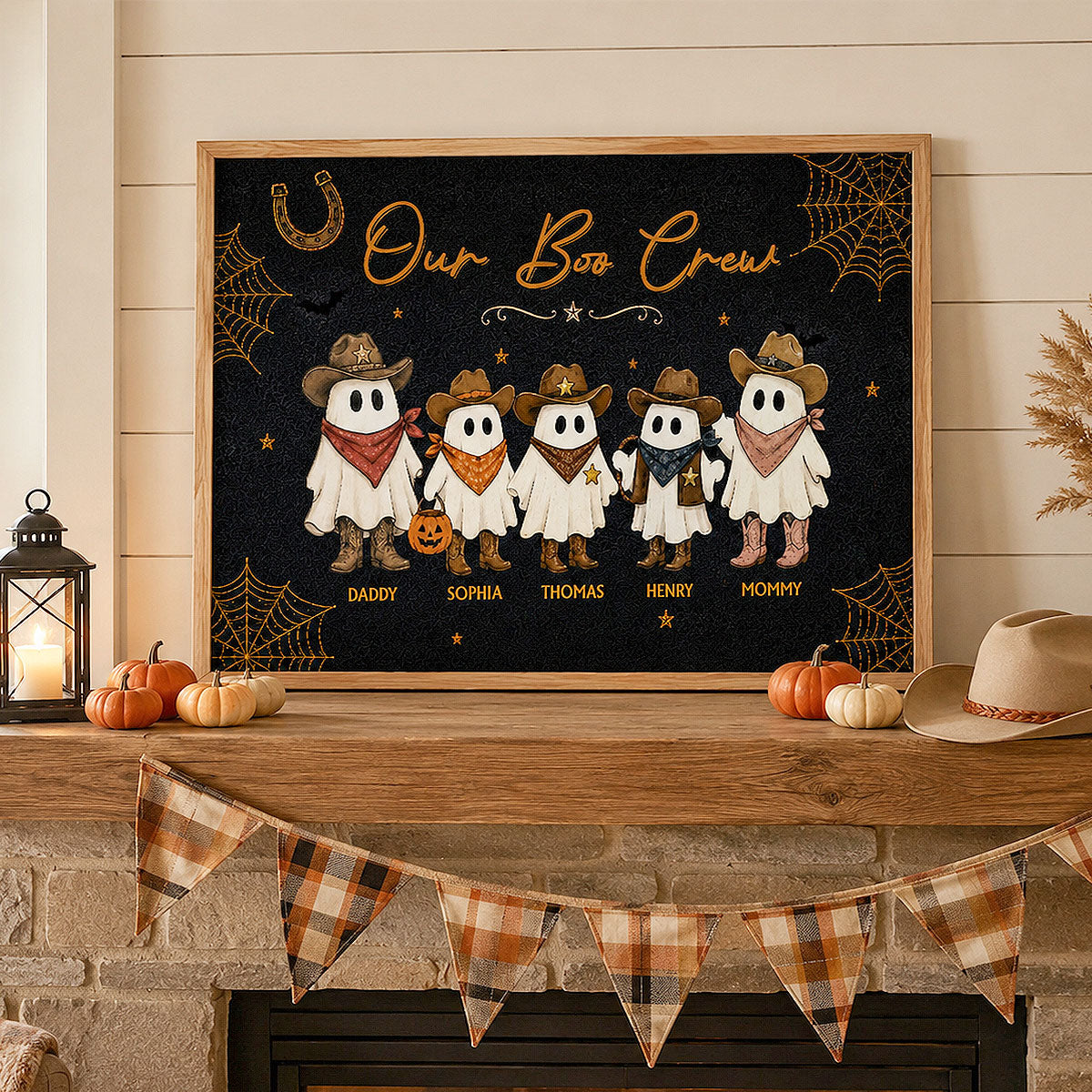 Halloween Family Portrait Cowboy Ghost Family - Personalized Poster - Western Country Vibe Halloween Decor For Families