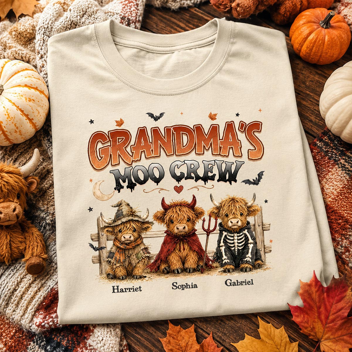 Grandma's Moo Crew Halloween Costume Highland Cows - Personalized Shirt - Halloween Gift For Grandma