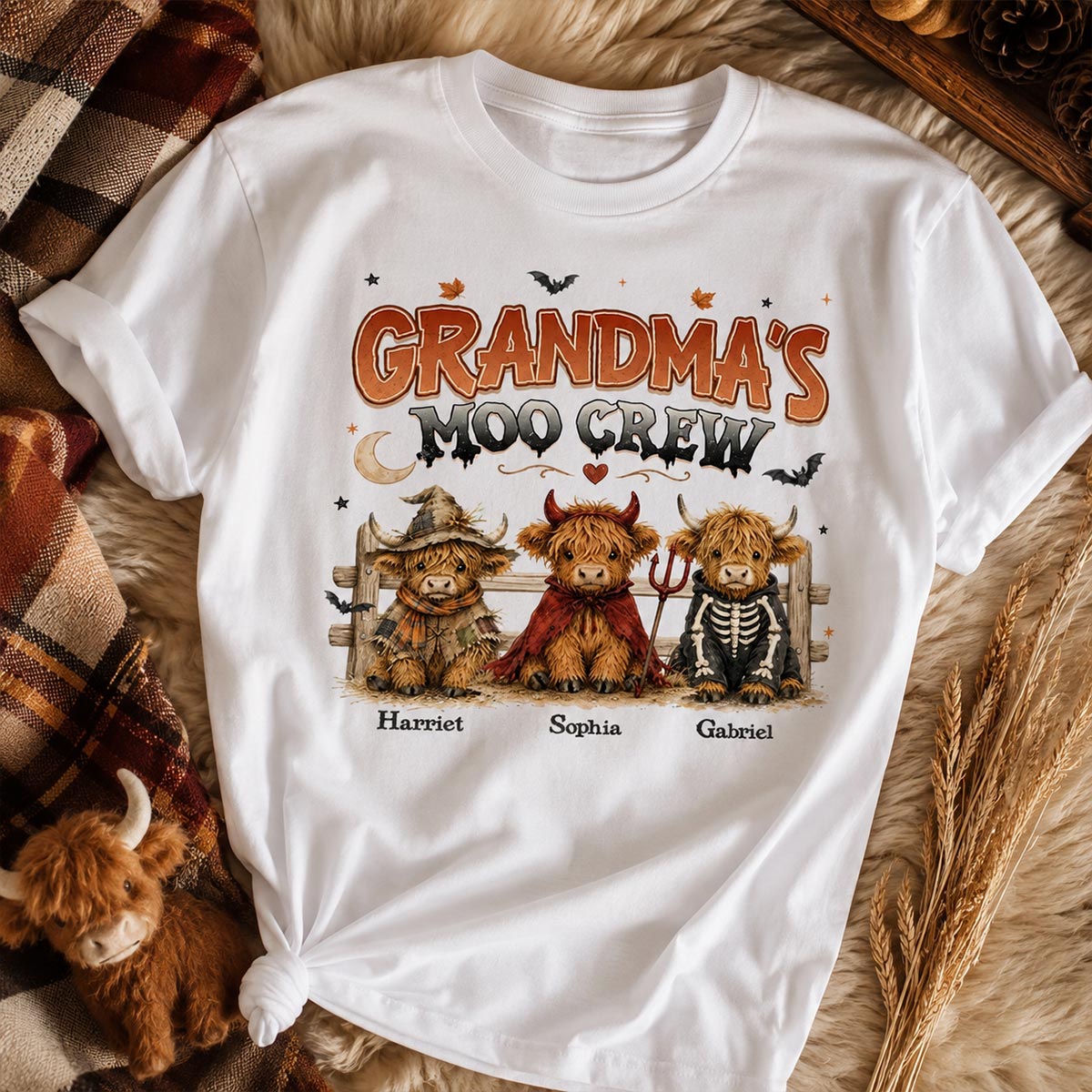 Grandma's Moo Crew Halloween Costume Highland Cows - Personalized Shirt - Halloween Gift For Grandma