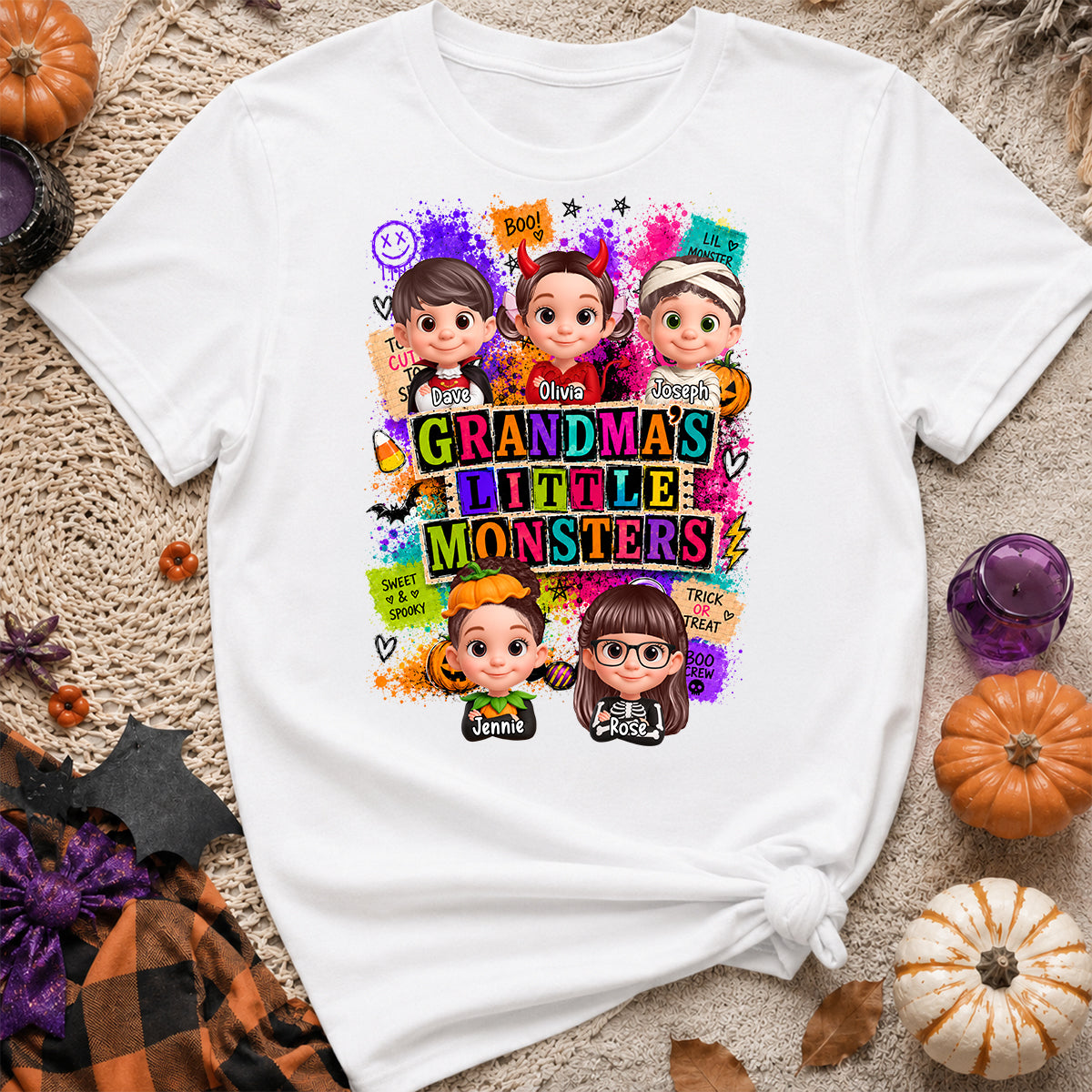 Horror Night Grandkids Grandma Little Monsters - Personalized Shirt - Halloween Gift, Gift For Grandma