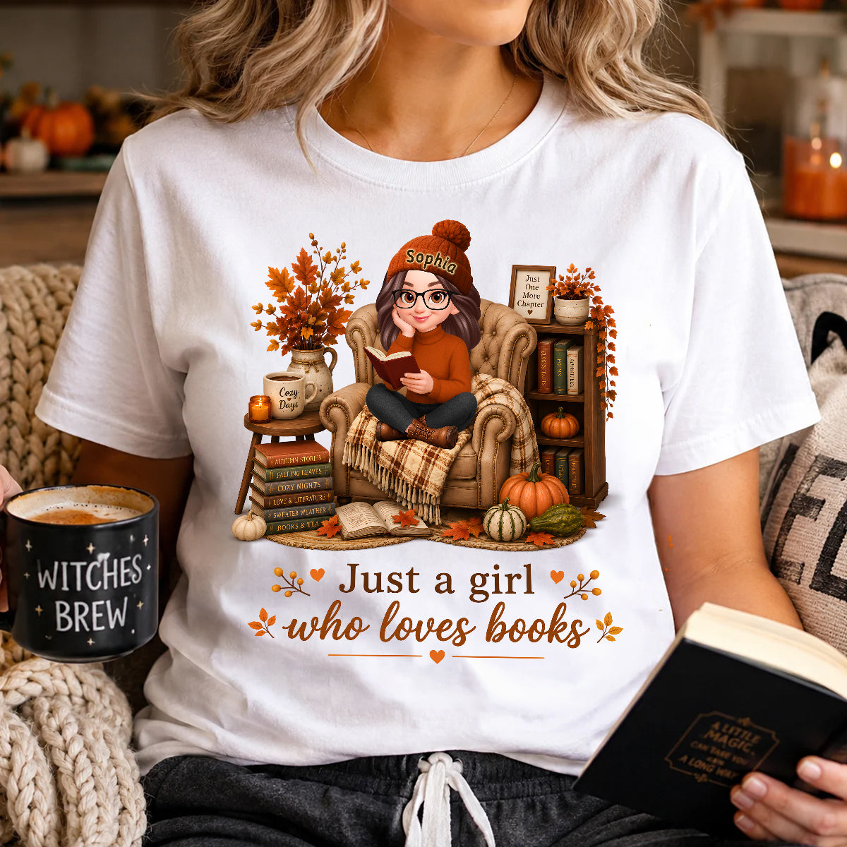Cozy Reading Books Coffee Girl - Personalized Shirt - Fall Season Gift, Gift For Book Lovers