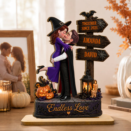 Endless Love Couple Halloween - Personalized 2-Layered Wooden Plaque - Halloween Decor Gift, Gift For Couple
